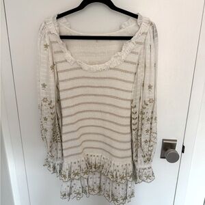 Unworn LoveShackFancy white and gold blousey dress (Medium)